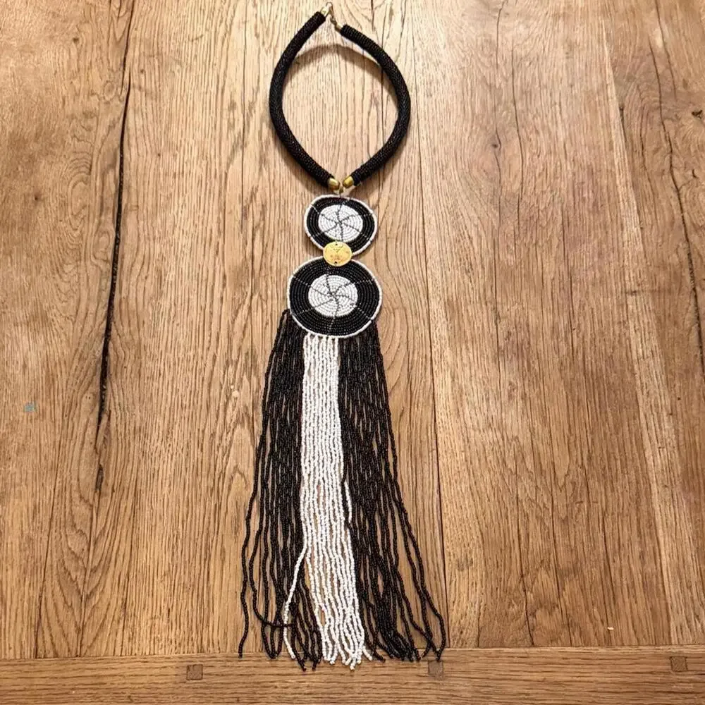 Elegant Black and White Beaded Necklace